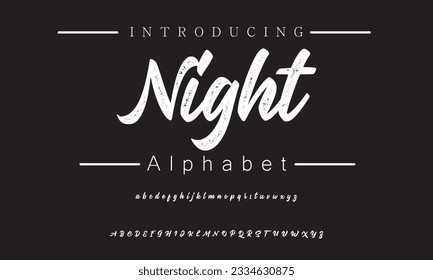 Night Lettering font isolated on black background. Texture alphabet in street art and graffiti style. Grunge and dirty effect.  Vector brush letters.