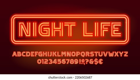 Night Life Alphabet Font. Neon Letters And Numbers. Stock Vector Typescript For Your Design.