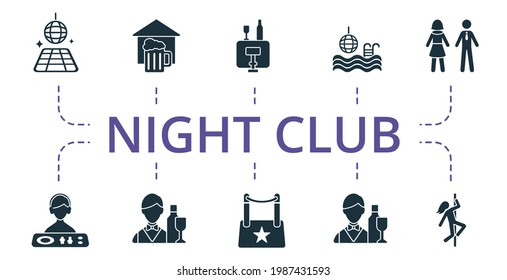 Night Life Icon Set. Contains Editable Icons Night Life Theme Such As Pub, Pole Dance, Dj And More.