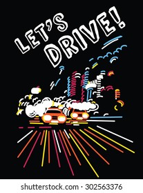 Night light car drive motion active color. Night city and traffic. Color vector illustration. EPS 8.