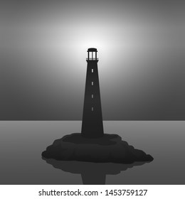 night light lighthouse on a rock in the sea