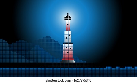 night in the lighthouse. Grid building vector illustration.