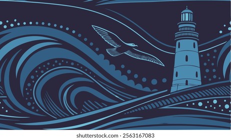 Night Lighthouse: Stylish Art Deco in Blue Tones, Storm in the Soul, Secrets of the Ocean