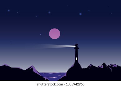 Night lighthouse sun rock sky blackground