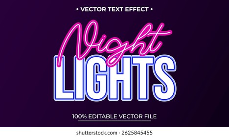 Night lights text, neon style editable text effect