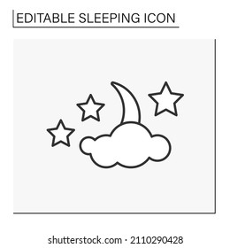 Night line icon. Moon behind clouds. Nighttime. Sleeping concept. Isolated vector illustration. Editable stroke