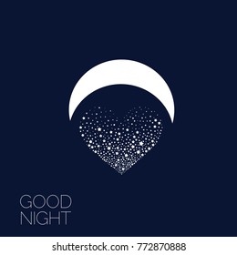 Logo de la noche. Luna y corazón. Ilustración vectorial. EPS 8