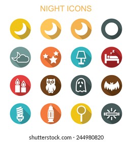 night long shadow icons, flat vector symbols