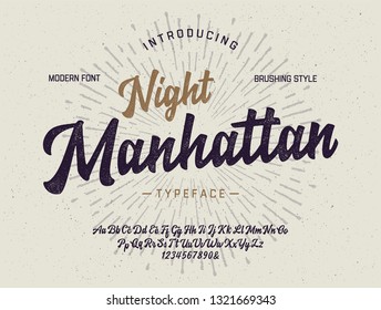  "Night Manhattan". Vintage Brush Script Modern Alphabet. Retro Typeface. Vector Font Illustration. Vector