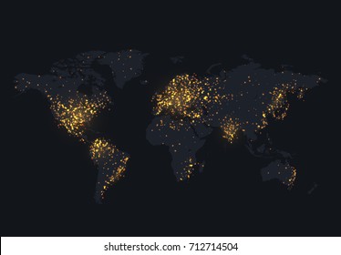 Night Map Of The World Shine Country And City.