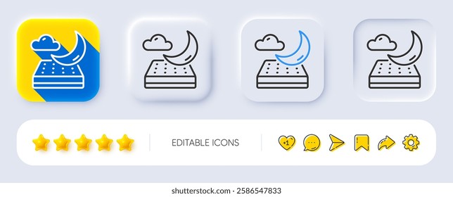 Night mattress line icon. Neumorphic, Flat shadow, 3d buttons. Orthopedic sleeping pad sign. Breathable sleep bed symbol. Line night mattress icon. Social media icons. Vector