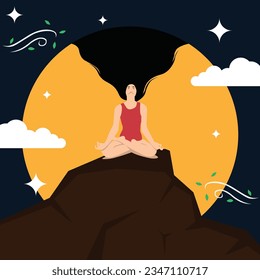 Night Meditation Simple Vector Illustration