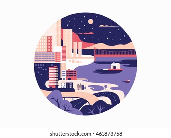 Night megapolis flat design