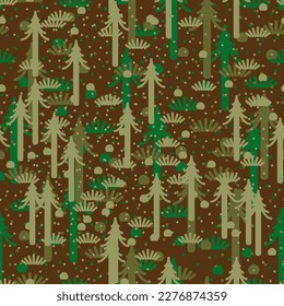 Night Military forest pattern seamless. Army Evening thicket background. Vector illustration