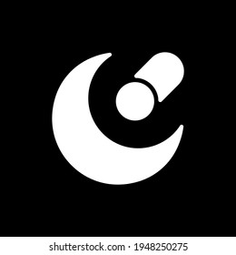Night mode app dark mode glyph icon. Reducing screen brightness. Battery saver switch, toggle. Smartphone UI button. White silhouette symbol on black space. Vector isolated illustration