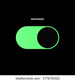 Night Mode Green Switch Button. Dark Theme Slider Button. UI. Vector Illustration On Black Background