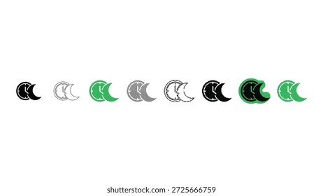 Conjunto de iconos de modo nocturno para gestión de tiempo de tema oscuro y concepto de horario de sueño