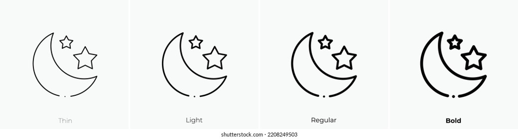 icono de modo nocturno. Diseño delgado, ligero y audaz aislado en un fondo blanco