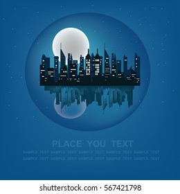 Night modern cityscape. Flat style vector illustration.