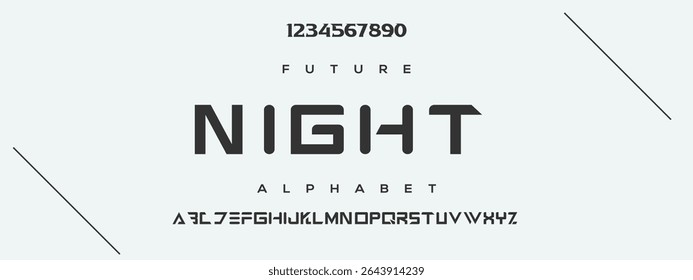 Fonte do alfabeto do logotipo mínimo Night Modern. Resumo ciência científica tipografia futurista esporte, tecnologia, moda, digital, futuro criativo logos fontes.