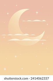 Night with moon - beautiful dreamy vector wallpaper. Sky panorama with stars and clouds.
