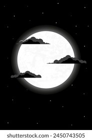 Night with moon - beautiful dreamy vector wallpaper. Sky panorama with stars and clouds. Witch background