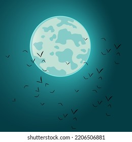 Night Moon. Black birds. anxious