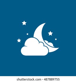 Night Moon With Cloud And Stars Halloween Concept Flat Icon On Blue Background