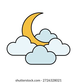 Ícone de nuvens de lua noturna representando a atmosfera da noite, o cenário do céu, o clima calmo e as condições noturnas.
