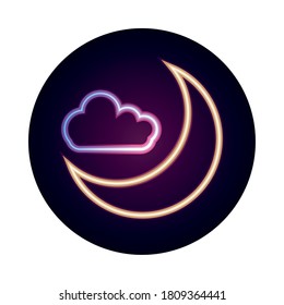 nubes de luna nocturna dibujos animados estilo icono neón ilustración vectorial