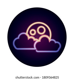 night moon clouds sky cartoon neon icon style vector illustration