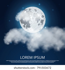 Night moon clouds and stars poster banner design. Vector illustration