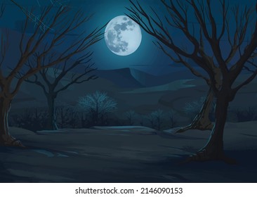Night moon and dry trees