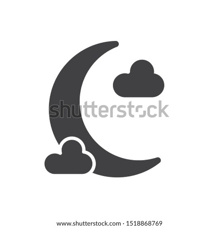Night Moon icon. flat simple pictogram. Crescent with clouds vector illustration
