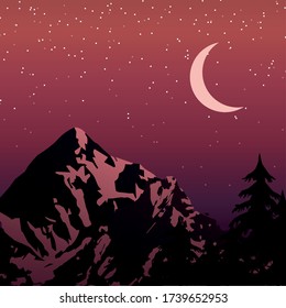 night moon illuminates the mountains