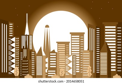 Night Moon Modern City Skyscraper Building Cityscape Skyline Illustration