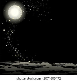Night moon on the background of the sky nature landscape with clouds. Illustration for games and sites.