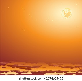 Night moon on the background of the sky nature landscape with clouds. Illustration for games and sites.