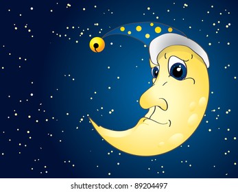 Night moon on starry night
