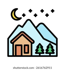 Night Moon outline color, mini illustration icon, related to relaxation, spa, wellness and more. Vector EPS 10 for modern concept, print, UI, UX kit, web and app development