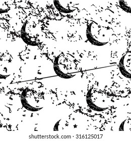 Night moon pattern, grunge, black image on white background