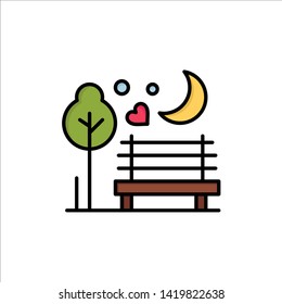 Night, Moon, Romance, Romantic, Park  Flat Color Icon. Vector icon banner Template