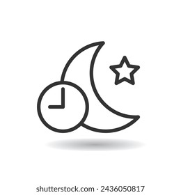 Night moon and running clock sign or night time icon isolated vector illustration on white background.