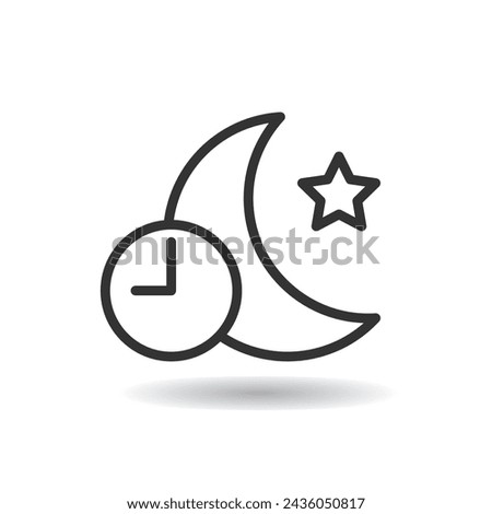 Night moon and running clock sign or night time icon isolated vector illustration on white background.