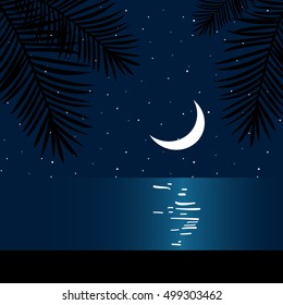 night moon sea beach palms summer ocean tropical paradise vector