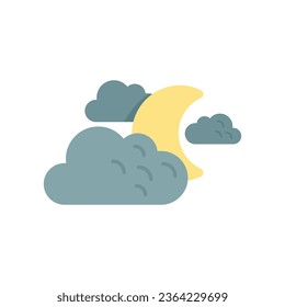 Night moon sky icon flat vector. Weather cloud. Meteo rainy isolated