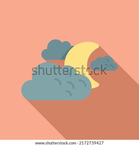 Night moon sky icon flat vector. Weather cloud. Meteo rainy