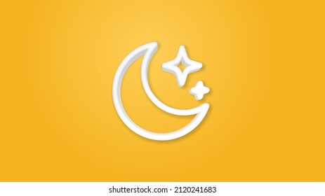 night, Moon and star 3d line flat color icon. Realistic vector illustration. Pictogram isolated. Top view. Colorful transparent shadow design.