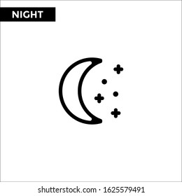 Night with Moon and Star line icon and solid vector sign, linear outline logo design illustration on white backround