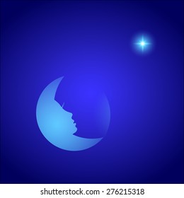 Night moon with star. Vector illustration